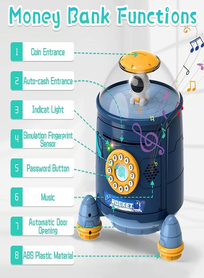 EXOMOON Rocket Piggy Bank for Kids - Money Bank Cash Auto Scroll Paper Money Saving Electronic Piggy Bank, ATM Password Coin Bank Best Gifts Idea for Kids Safe Bank - Image 2